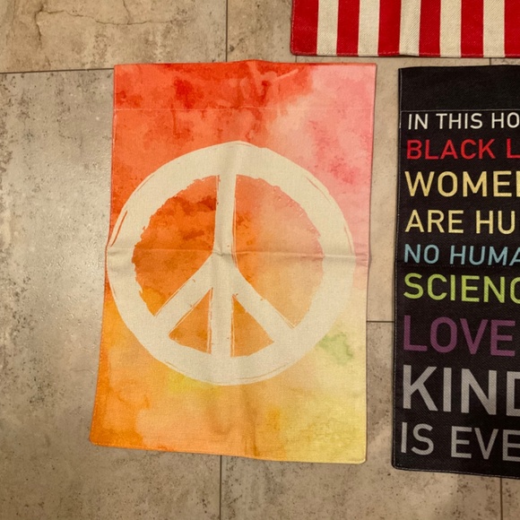Lot of 3 Hanging Banner Flags Peace Sign American Flag Kindness Equal Rights - Picture 3 of 7